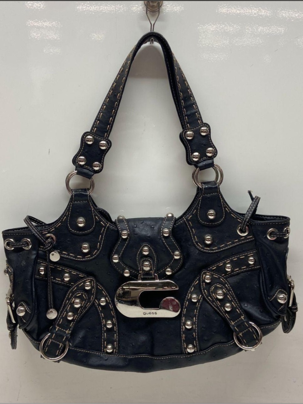 GUESS Black Shoulder Bag with Silver Hardware